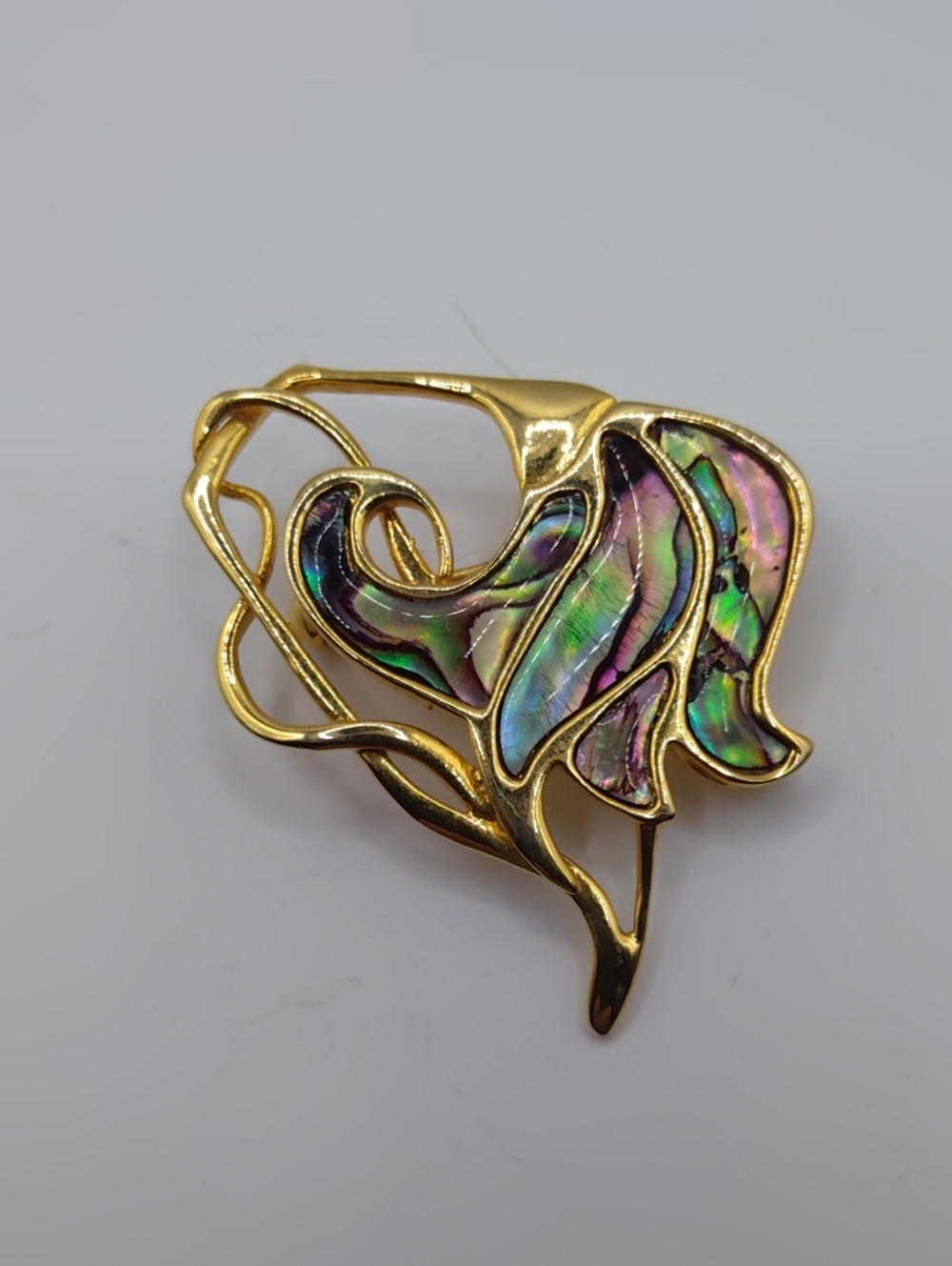 Duri Abstract Floral Brooch With Abalone Inlay
